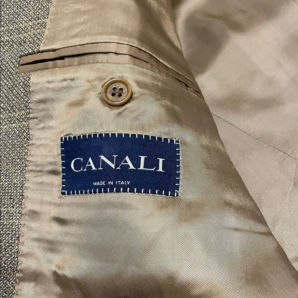 Men's Canali Sport Coat 44R Tan Glen Plaid Wool Blazer Suit Jacket